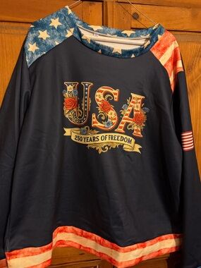 USA 250 Years of Freedom Patriotic Sweatshirt - Navy Blue & Red